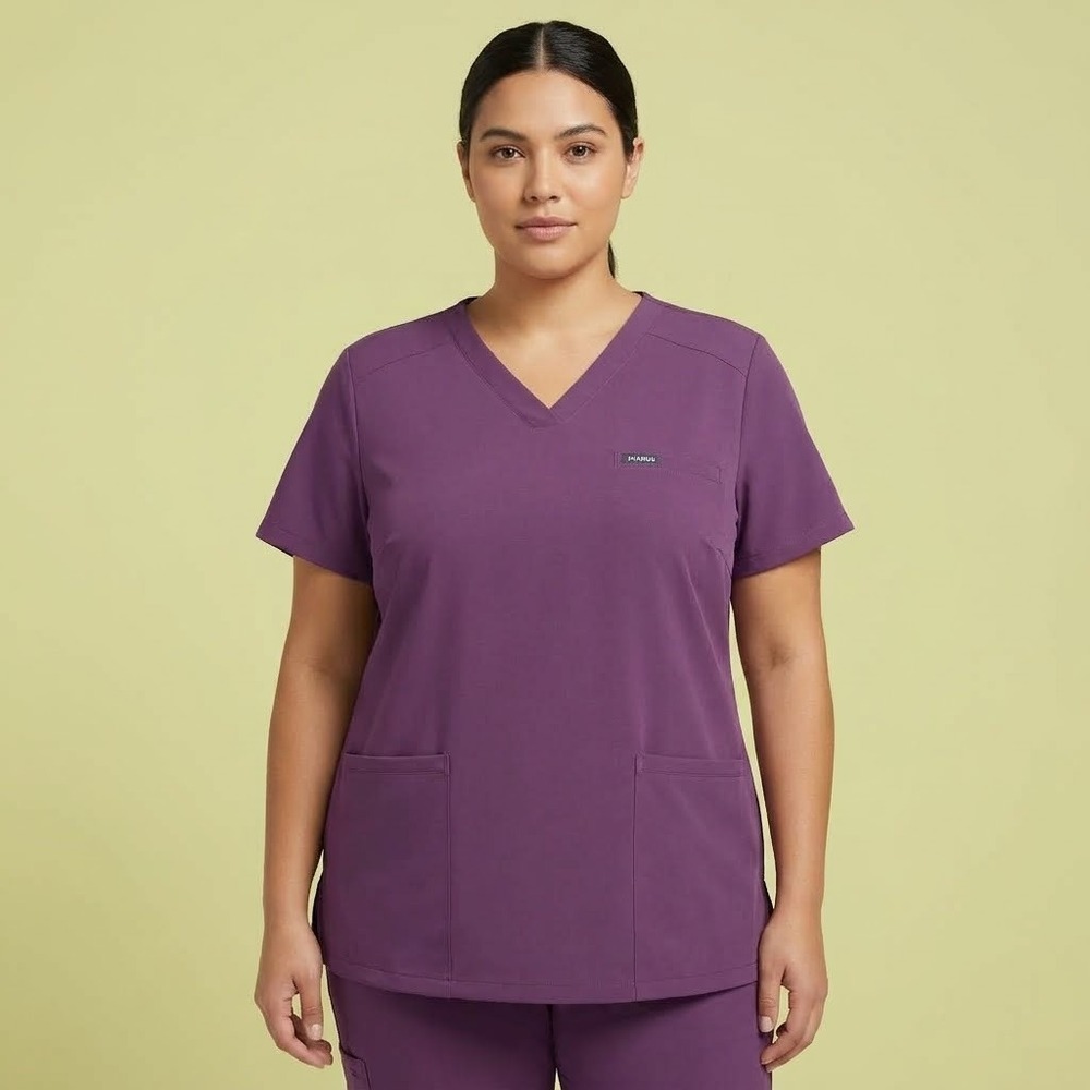 Jaanuu V-Neck Scrub‎ Top Womens 3X Plum Purple Short Sleeve Pocket Medical EUC